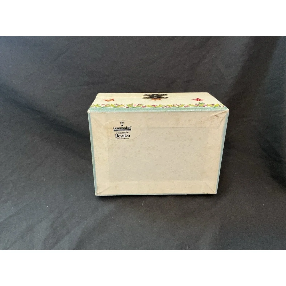 Rosaico Commodore Ballerina Music Box Floral Butterfly White Wood Green Interior